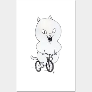 Cat on a Bicycle - Black & White Posters and Art